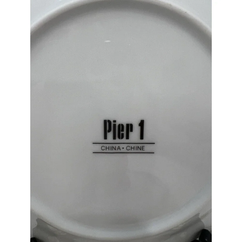 Pier 1 Import 4 Holiday Salad Dessert Plates White Gold Red Green Snowflake 7.5”